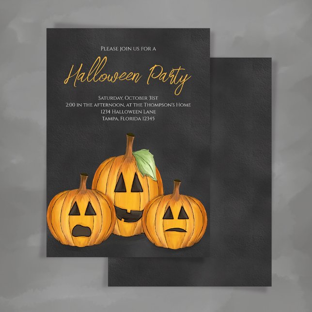 Orange och Black Pumpkins Halloween fest Inbjudningar (Whimsical Halloween pumpkins Jack O
Lanterns invitation.)