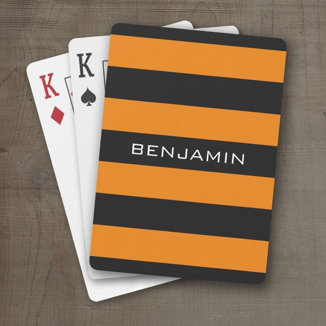 Orange och Black Rugby Rand med eget namn Spel Kort (Personalized Playing Cards)