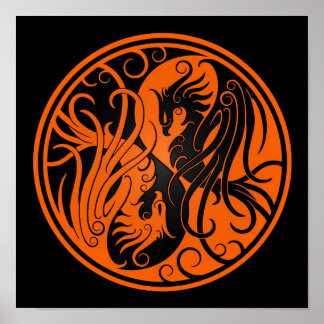 Orange och Black Yin Yang Phoenix Poster