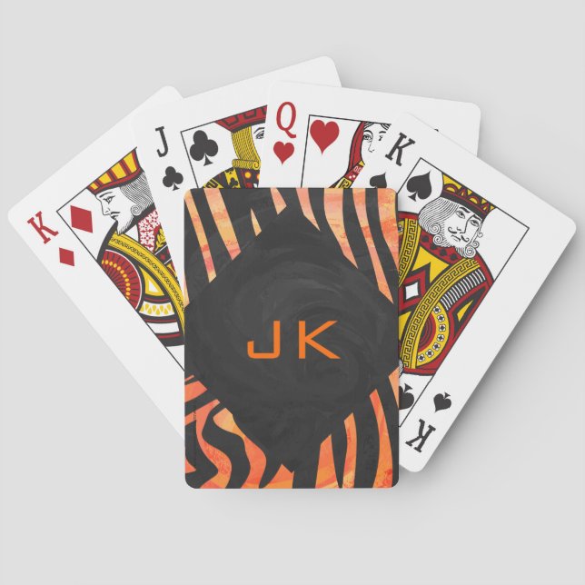 Orange och Black Zebra Monogram Casinokort (Baksidan)