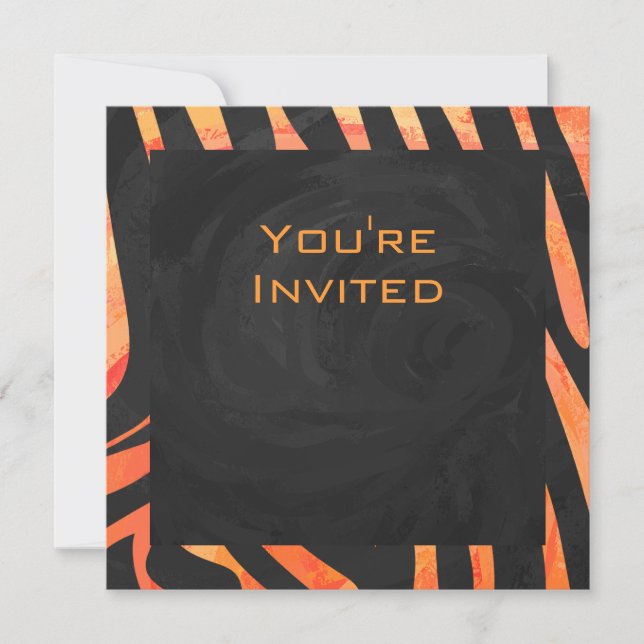 Orange och Black Zebra Monogram Inbjudningar (Framsida)