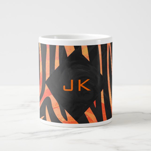 Orange och Black Zebra Monogram Jumbo Mugg (Framsidan)