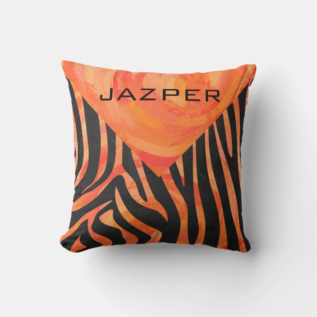 Orange och Black Zebra Monogram Kudde (Framsida)