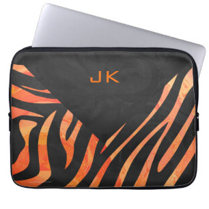 Orange och Black Zebra Monogram Laptop Fodral