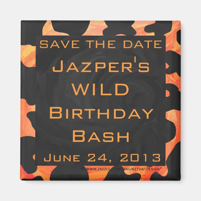 Orange och Black Zebra Monogram Magnet (Framsidan)