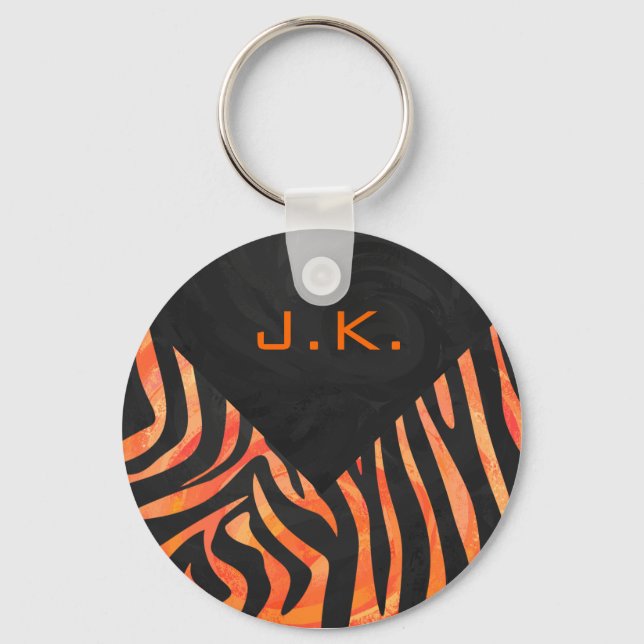 Orange och Black Zebra Monogram Nyckelring (Framsida)
