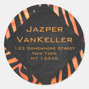 Orange och Black Zebra Monogram Runt Klistermärke