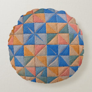 orange och blåt quilt rund kudde