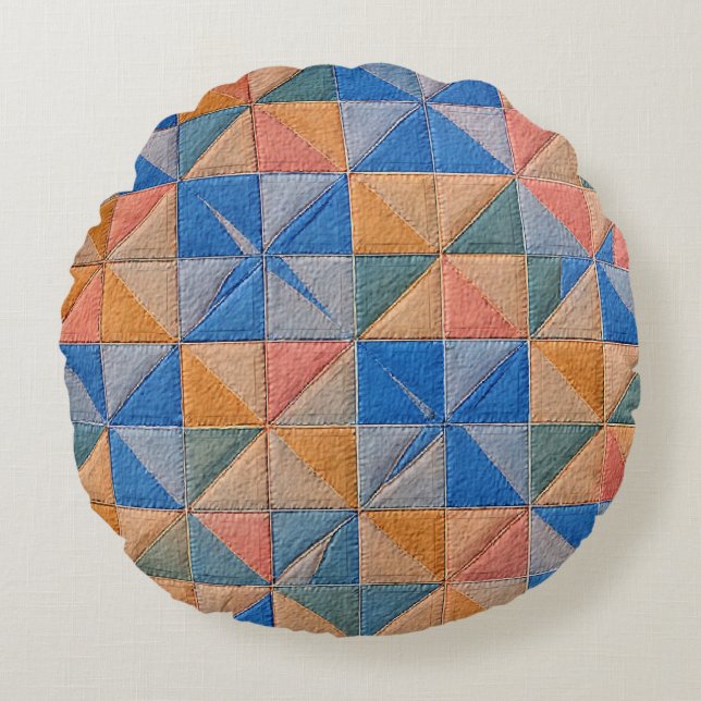 orange och blåt quilt rund kudde (Framsidan)