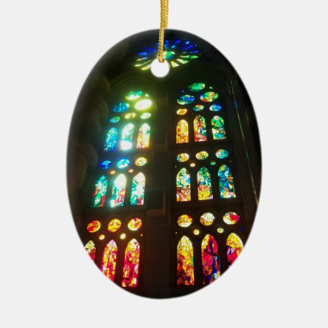 Orange och blått befläckte GlassOval Julgransprydnad Keramik (Framsidan)