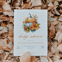 Orange och blått Blommigt Pumpkin Baby Shower Inbjudningar