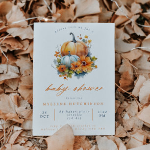Orange och blått Blommigt Pumpkin Baby Shower Inbjudningar
