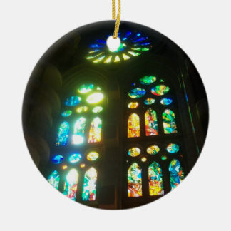 Orange- och blåttmålat glass julgransprydnad keramik