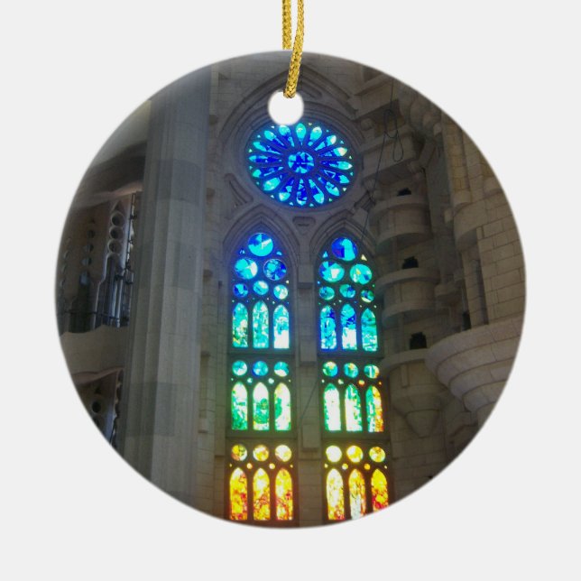 Orange- och blåttmålat glass julgransprydnad keramik (Framsidan)