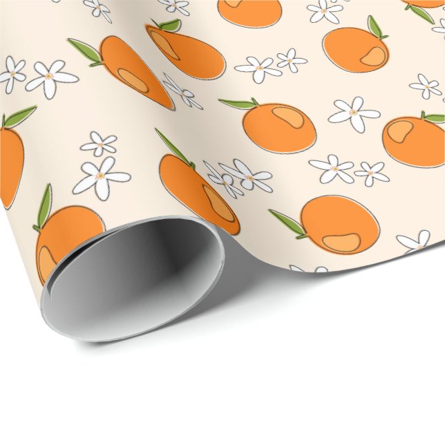 Orange och blomma Mönster Presentpapper (Rullad Hörn)