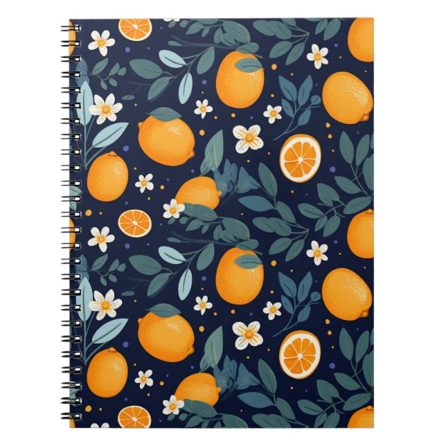 Orange och Blommigt Delight Mönster Anteckningsbok (Framsidan)