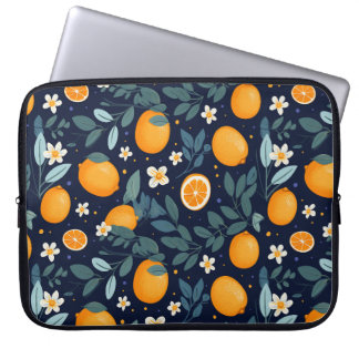 Orange och Blommigt Delight Mönster Laptop Fodral