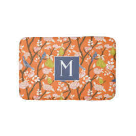Orange och Blue Chinoiserie Birds Monogram Badrumsmatta