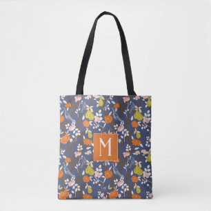 Orange och Blue Chinoiserie Birds Monogram Tygkasse