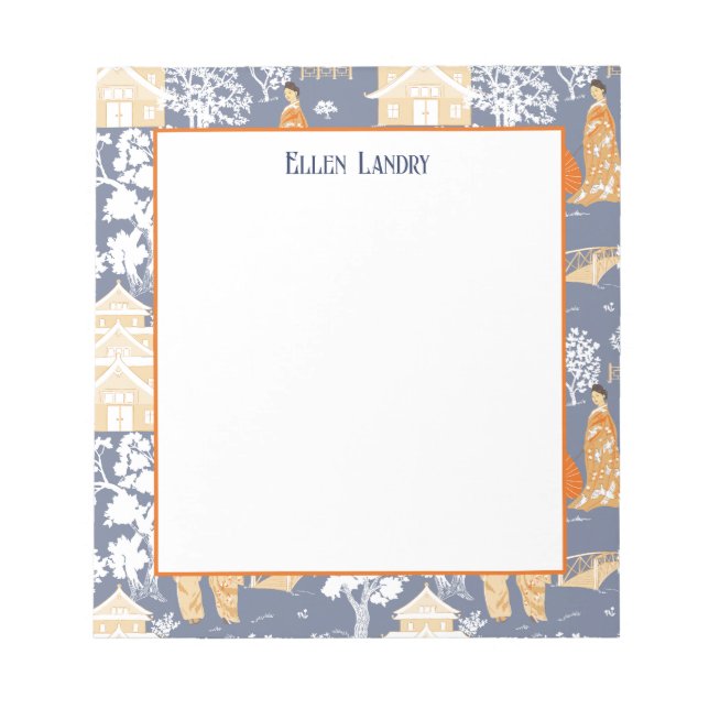 Orange och Blue Chinoiserie Pagodas Anteckningsblock (Framsida)