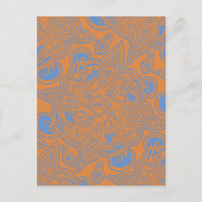 Orange och Blue Persian Star Mandala Mönster Vykort (Framsida)