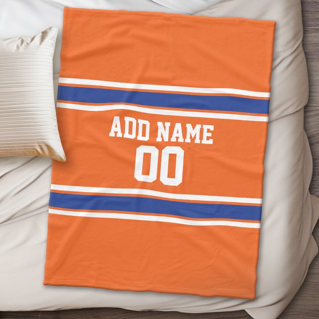 Orange och Blue Personlig Sports Jersey Fleecefilt (Personalized fleece blanket - Sports Theme)