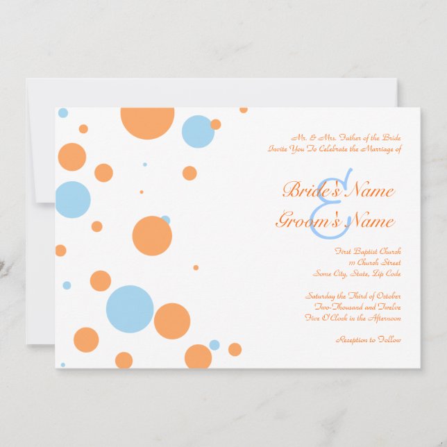 Orange- och Blue Polka Dot Wedding bjudande Inbjudningar (Framsida)