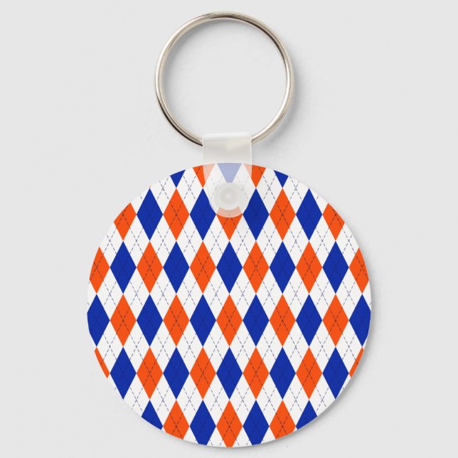 Orange och Blue Preppy Diamond Argyle Mönster Nyckelring (Framsida)
