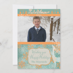 Orange- och Blue Snöflingor Photo Helgdag Card Julkort