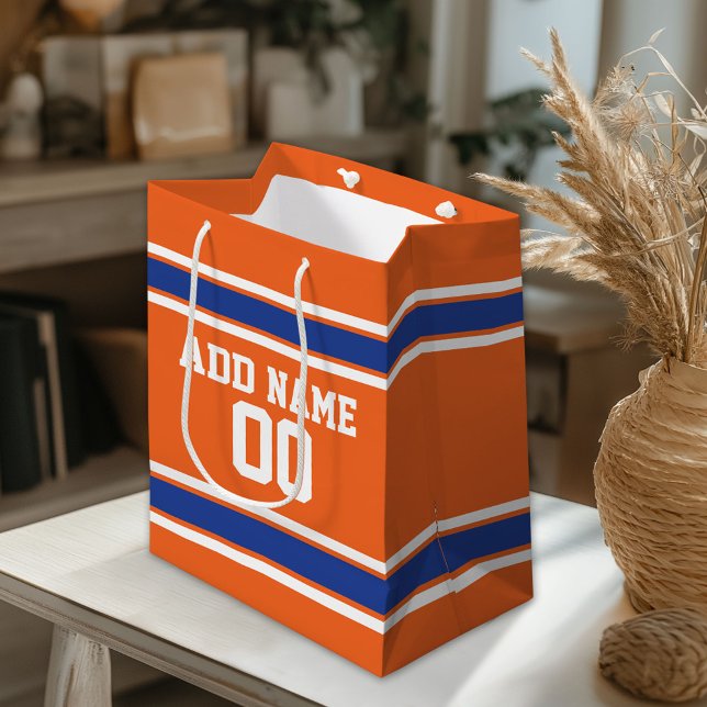 Orange och Blue Stripe Sports Jersey (Custom Gift Bag)