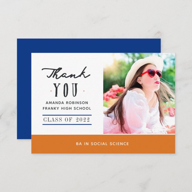 Orange och Blue Studenten - tackkort Tack Kort (Fram/baksida)
