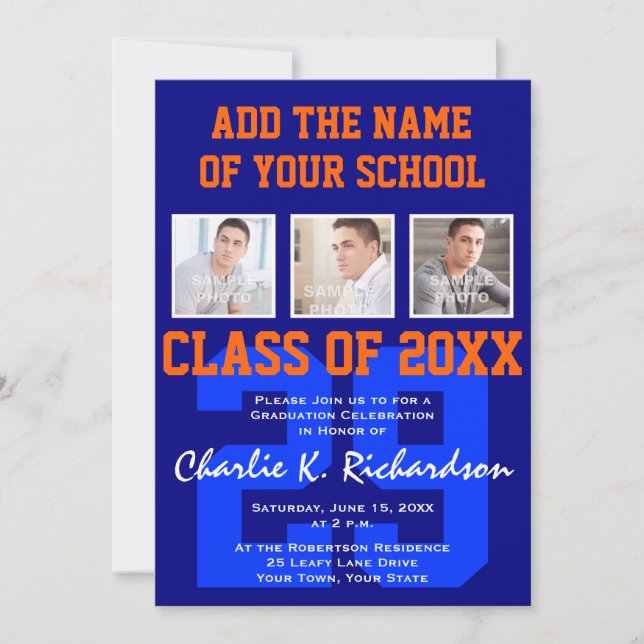 Orange och Blue Team Färg Sports Studenten Inbjudningar (Framsida)