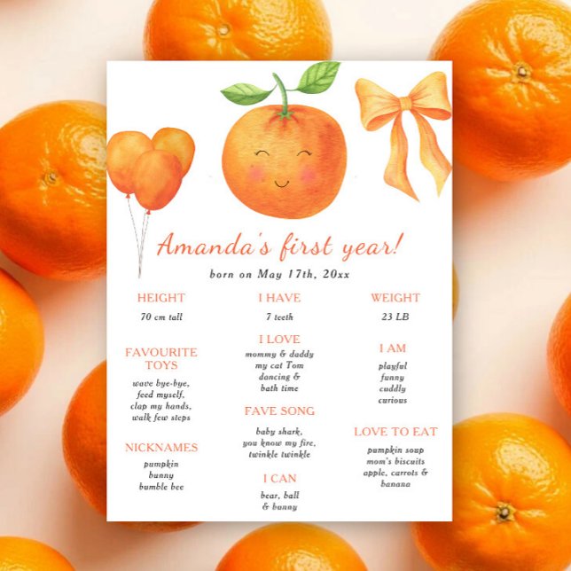 Orange och Bow Första födelsedagsmilstolpe födelse Poster (Skapare uppladdad)
