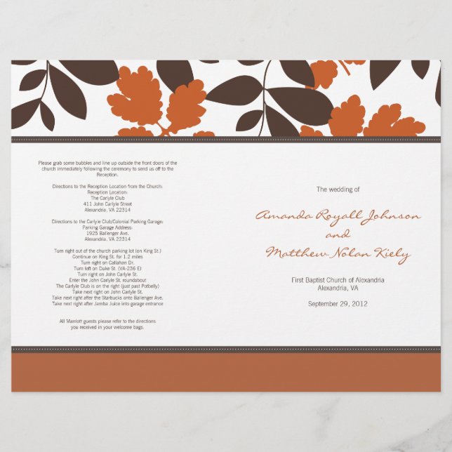 Orange- och Brown Fall Wedding Program (Framsida)