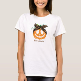 Orange och Brown Leopard Pumpkin Halloween T Shirt