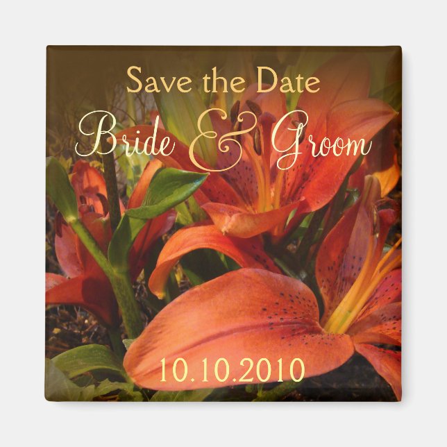 Orange och Brown Lily Spara-the-Date Magnet (Framsidan)