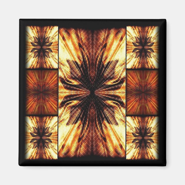 Orange och Brown Retro Mönster Magnet (Framsidan)