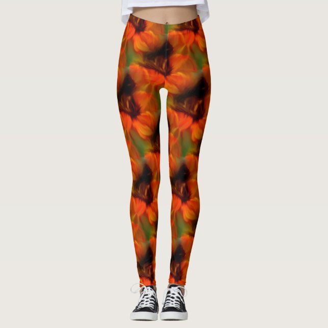 Orange och brun Abstrakt Art Mönster Leggings (Framsida)