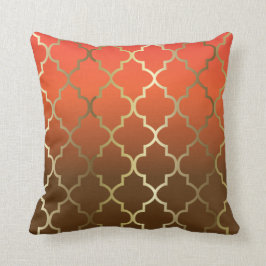 Orange och brun blandning| Guld Quatrefoil Mönster Kudde