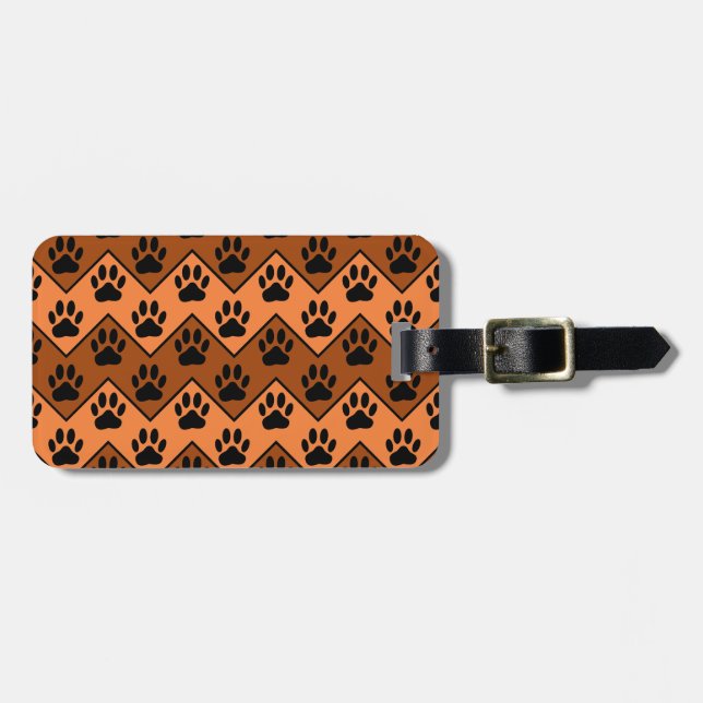 Orange och brun chevron med hundfotsmönster bagagebricka (Horisontell Framsida)