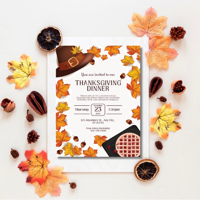 Orange och Brun Höst Thanksgiving Middagsinbjudan Inbjudningar (Skapare uppladdad)