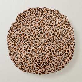 Orange och Brun Leopardyck Rund Kudde