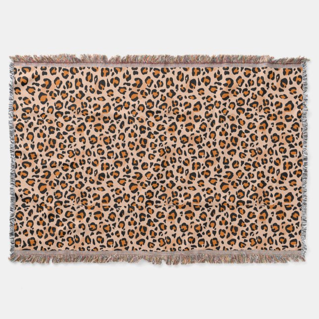 Orange och Brun Leopardycktryck Filt (Framsidan)