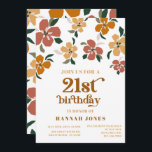Orange och brun retro 70s Blommigt 21:a födelsedag Inbjudningar<br><div class="desc">Denna utformning mäter 5 x 7 tum/ 12, 7 x 17, 8 cm och är perfekt för inbjudningar.</div>