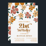 Orange och brun retro 70s Blommigt 21:a födelsedag Inbjudningar<br><div class="desc">Denna utformning mäter 5 x 7 tum/ 12, 7 x 17, 8 cm och är perfekt för inbjudningar.</div>