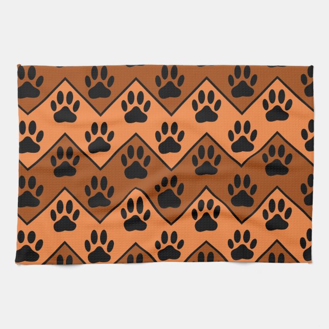 Orange och brun skorv med Hund Mönster Kökshandduk (Horisontell)