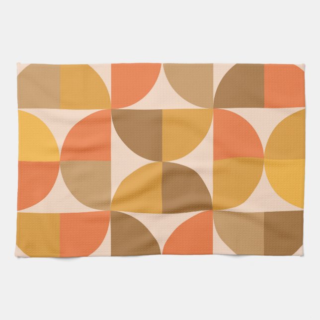Orange och Bruna Halvcirklar från Mid Century Kökshandduk (Horisontell)