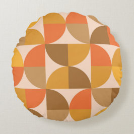 Orange och Bruna Halvcirklar från Mid Century Rund Kudde