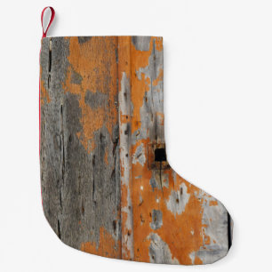 Orange och bruna träskivor liten julstrumpa