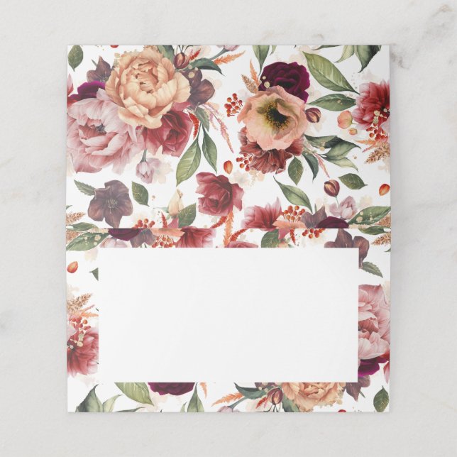 Orange och Burgundy Red Fall Flowers Bröllop Placeringskort (Utvändigt utvikt)